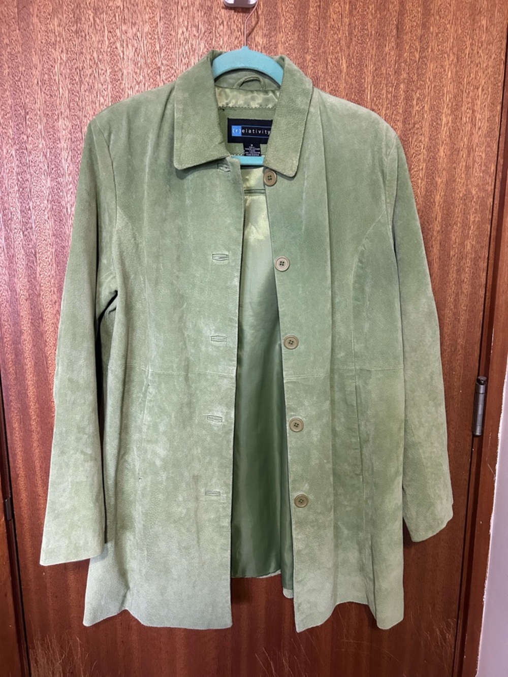 Relativity Olive Green Suede Button-Front Trench Coat